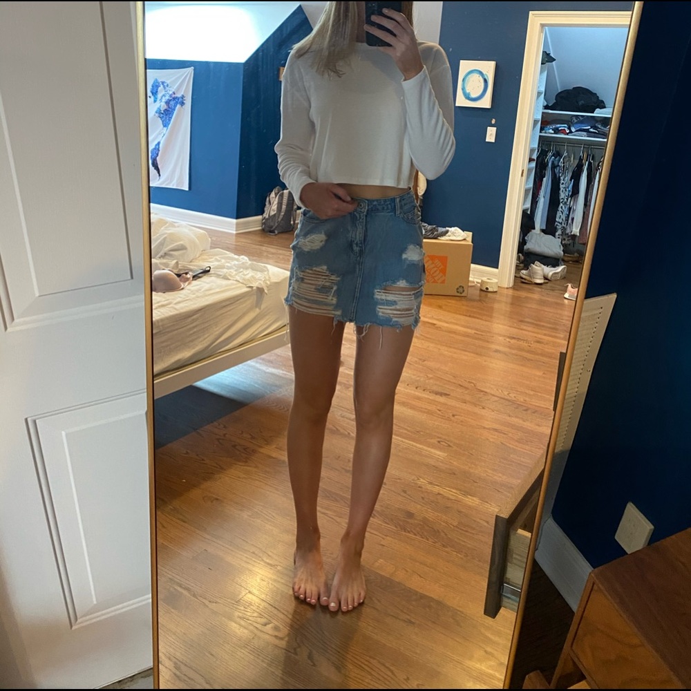 Destroyed jean skirt - fashion nova